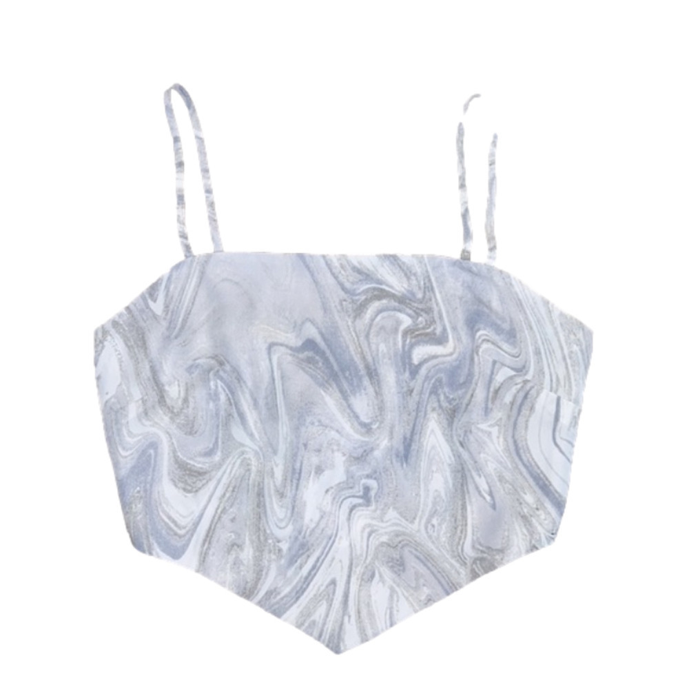 Elodie Tie Back Scarf Blue & White Swirl Print Crop Cami Tank Top -Sz Small, NWT